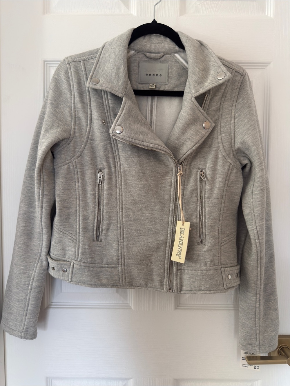 NWT Blank NYC Light Gray Moto Jacket with Asymmetrical Zip, Size Medium